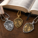 Archangel Michael Shield Pendant Necklace for Men,316L Stainless Steel Vintage 3D Relief Religious Amulet Necklace,Faith Protection Jewelry Gift