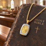 Radiant Shield Pendant Necklace – Titanium Steel Faith-Inspired Men's Necklac