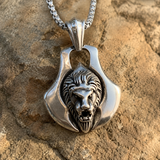 Men’s 3D Lion Head Shield Stainless Steel Vintage Necklace