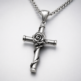 Rose Wrapped Cross Necklace, Retro Religious Pendant for Men Women