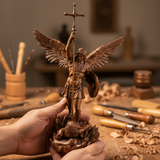 St. Michael the Archangel - Hand Carved Boxwood Sculpture - Spiritual Guardian for Prayer Spaces
