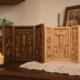 The Life of Christ Hand-Carved Beechwood Triptych – From Nativity to Resurrection Glory - Christian gift presentation