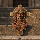 Jesus Christ Wood Carving: Crown of Thorns and Cruciform Halo | Sacred Home Blessing