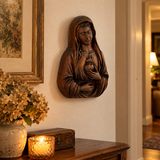 Hand-Carved Immaculate Heart of Mary Wooden Statue – Blessed Virgin Mary Religious Decor, Symbol of Love, Faith & Divine Protection | Christian Prayer Gift