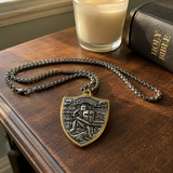 Two-Tone Armor of God Crusader Knight Protection Shield Stainless Steel Necklace