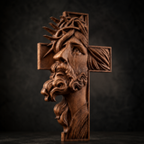 Jesus Crown of Thorns Beechwood Cross - side view