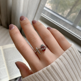 Sacred Heart of Jesus Thorn Flame Cross Adjustable Open Ring - design detail