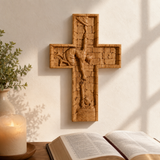 Christ Still Reaches Down – Hand-Carved Beechwood Savior Cross - design detail
