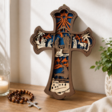 3D Layered Nativity Wooden Cross – Basswood Christian Christmas Wall Decor