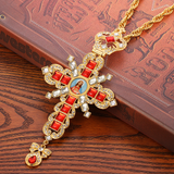 Sacred Heart of Jesus Ornate Zircon Cross Pendant Necklace