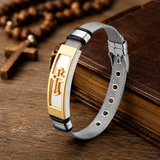 Men’s Christian Cross Mesh Bracelet – Stainless Steel Faith Wristband in Gold or Black