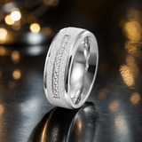 8mm Spinning Titanium Steel Men's Ring, Sand Blast Two-Tone Inlaid Cubic Zirconia Band, Stress Relief Rotatable Wedding Promise Ring for Men
