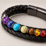 21cm Double Braided Leather 7 Chakra Natural Healing Stone Bracelet