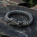 Viking Wolf Head Double Row Thick Stainless Steel Bracelet