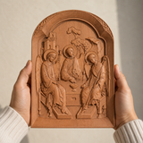 【Holy Trinity Wood Carving】Handcrafted Beech Wood Icon Three Graces Colorway Home Prayer Altar Spiritual Gift
