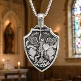 Archangel Michael Shield Pendant Necklace for Men,316L Stainless Steel Vintage 3D Relief Religious Amulet Necklace,Faith Protection Jewelry Gift