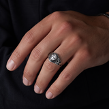 Vintage Gothic Scroll Engraved Marquise Stone Mens Signet Ring