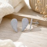 Angel Wing Moissanite Stud Earrings, Solid 925 Sterling Silver Pave Setting Wing Earrings, Guardian Symbol Jewelry Gift for Women