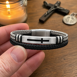 Two‑Layer Braided Leather Cross Bracelet