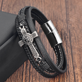Celtic Knot Cross Multi‑Layer Leather Magnetic Bracelet