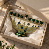 Jerusalem Skyline Hanukkah Menorah – Cloisonné Enamel Judaica Candle Holder