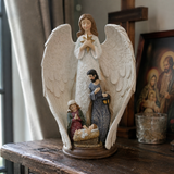 Guardian Angel Shelter Holy Family Nativity Scene Resin Statue - craftsmanship detail