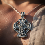 Double-Sided Silver Crucifix and St. Michael Pendant - product view