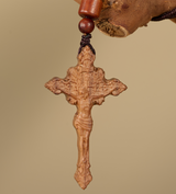 Hand-Carved Wooden Crucifix Pendant – Jesus Cross Christian Faith Car Charm & Prayer Gift