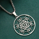 Stainless Steel Metatron's Cube Necklace Pendant Sacred Geometry Amulet Jewelry - BGCOPPER