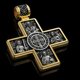 Double-Sided S925K Sterling Silver Sacred Heart and Saint Cross Pendant—Your Daily Spiritual Companion