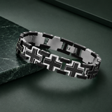 Double Layer Interlocking Textured Cross Two-Tone Stainless Steel Men’s Bracelet - product view