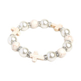 Crucifix Bracelet Turquoise Sparkling Diamonds Pearls Single Loop Bracelet - BGCOPPER