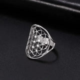 Cutout Flower of Life Mandala Ring for Women Sacred Geometry Ring Statement Stainless Steel Hollowed Out Adjustable Band Ring Jewelry - BGCOPPER