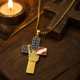 Statue of Liberty & American Flag Cross Pendant Necklace
