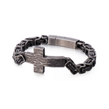 Men’s Vintage Hammered Cross Byzantine Chain Bracelet