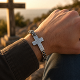 Men’s Vintage Hammered Cross Byzantine Chain Bracelet