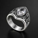 Vintage Gothic Scroll Engraved Marquise Stone Mens Signet Ring