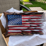 Hand-Carved Solid Wood American Flag Wall Art – Rustic Patriotic Home Decor & Veteran Gift