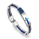 Three‑Row Braided Wire Cross Stainless Steel Men's Bracelet