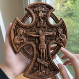 Hand-Carved Beechwood “Hand of Redemption” Crucifix | The Passion and Divine Grace of Christ