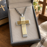 Modern Interwoven Stripe Cross Necklace – Bold Faith, Urban Style