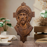 Jesus Christ Wood Carving: Crown of Thorns and Cruciform Halo | Sacred Home Blessing