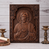 Our Lord Jesus Sacred Heart Wood Carving - Christian Catholic Personalized Carving Gift
