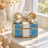 Elegant Blue & White Bow Keepsake Jewelry Box – A Timeless Gift of Love & Cherished Memories
