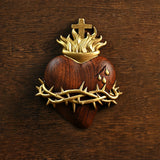 Holy Family Three Sacred Hearts Wooden Wall Decoration - BGCOPPER