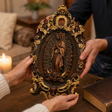 Religious gift with rich details of the wooden statue of Our Lady of Guadalupe