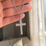 Minimalist Full Paved Cubic Zirconia Stainless Steel Cross Necklace