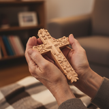 Carved Cross - Elderly Hands Prayerful