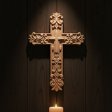 Carved Cross - Wood Panel Candlelight