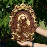 Mother Mary with Baby Jesus Wood Carving Decor - BGCOPPER